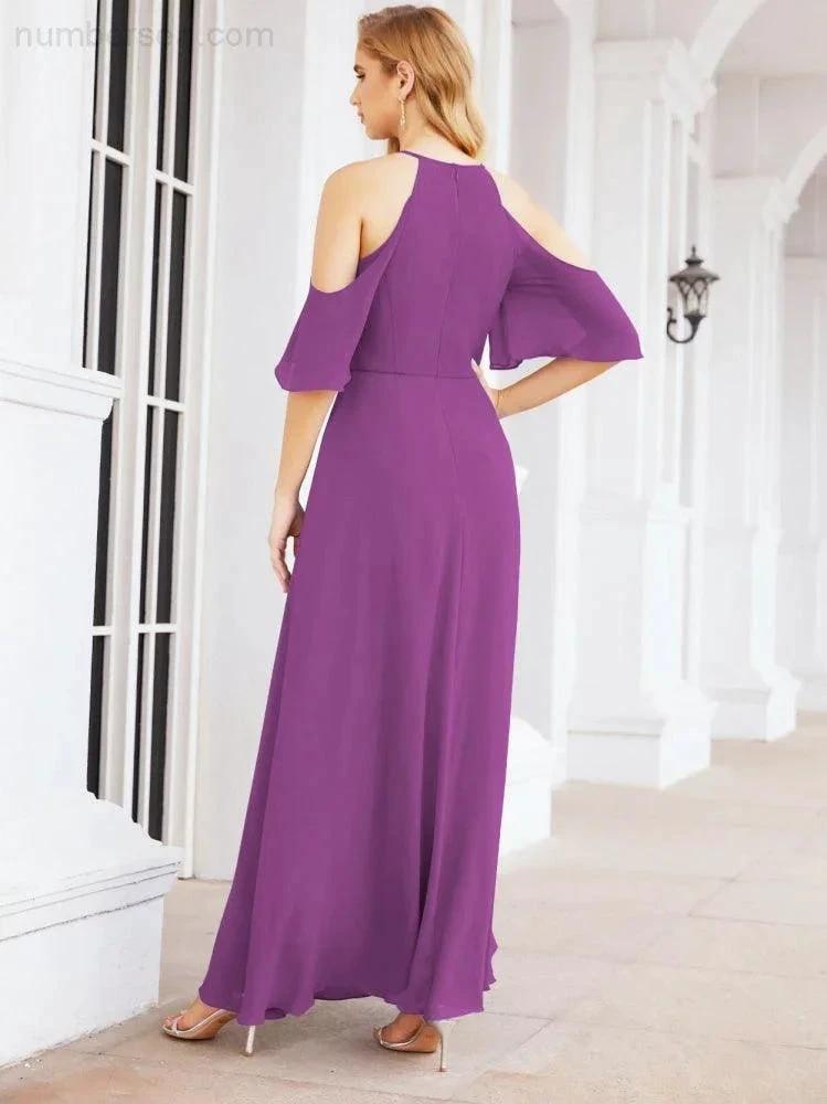 Numbersea Cold Shoulder Bridesmaid Dresses A-Line Long Formal Evening Gowns 28074 by numbersea