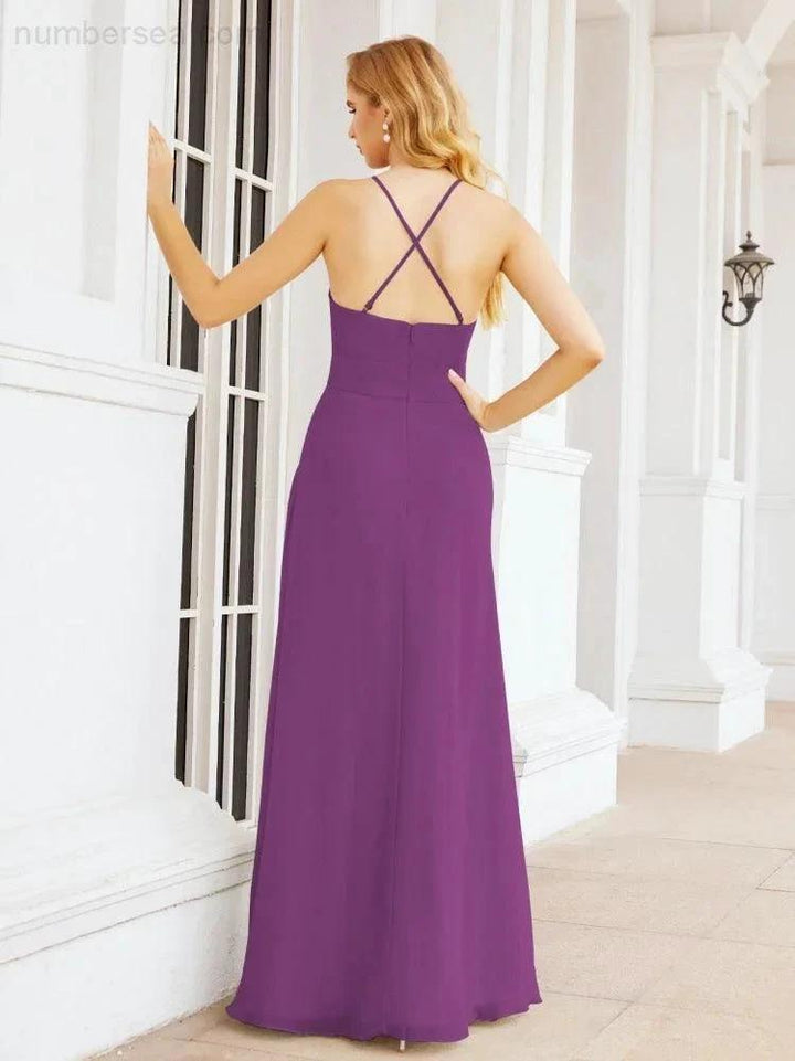 Numbersea Halter Bridesmaid Dresses with Pockets Sleeveless Formal Evening Party Prom Gowns 28055 by numbersea