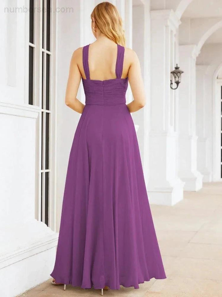 Numbersea Crisscross Halter Bridesmaid Dresses for Party Wedding Evening Prom Maxi Ball Gowns 28053 by numbersea