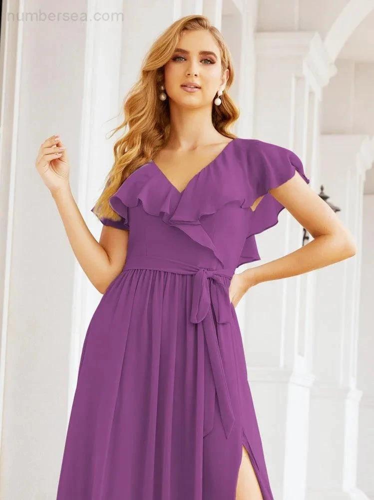 Bridesmaid Dresses with Flutter Sleeves Formal Evening Party Prom Gowns 28044 by numbersea