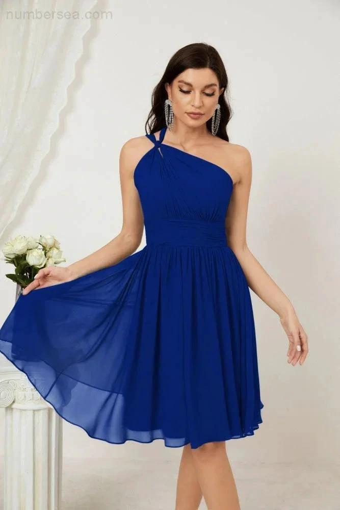Numbersea Women Chiffon Short One Shoulder Bridesmaid Dress Formal Dresses for Party Homecoming 2804 by numbersea