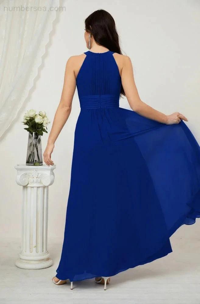 Numbersea Formal Party Gown Dress Chiffon Halter Long Sleeveless Bridesmaid Dresses 2802 by numbersea