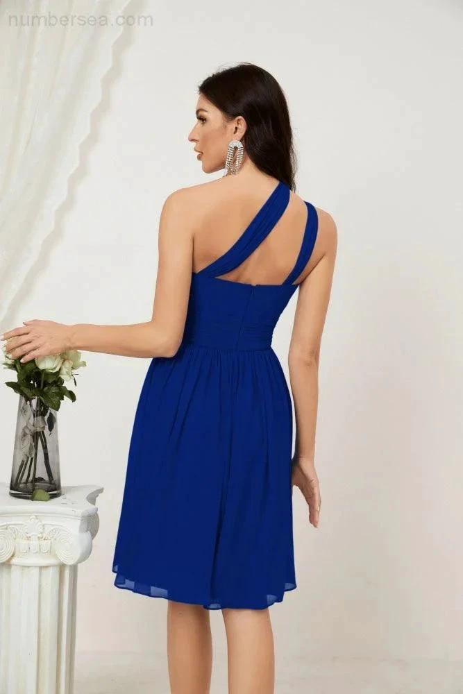 Numbersea Women Chiffon Short One Shoulder Bridesmaid Dress Formal Dresses for Party Homecoming 2804 by numbersea