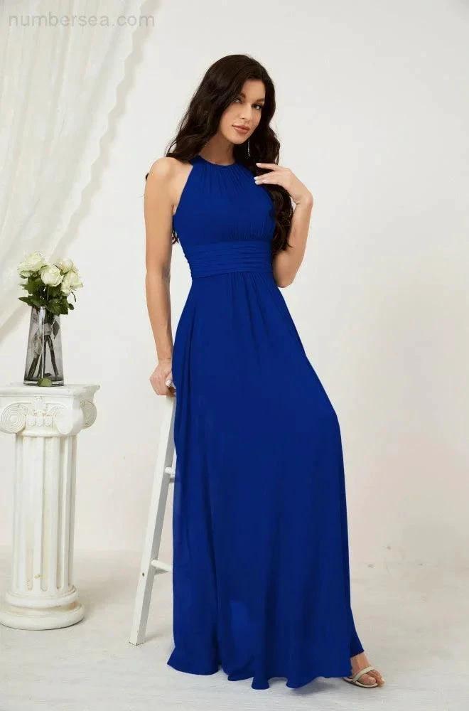 Numbersea Formal Party Gown Dress Chiffon Halter Long Sleeveless Bridesmaid Dresses 2802 by numbersea
