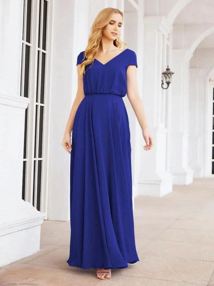 Numbersea V-Neck Bridesmaid Dresses Long Cap Sleeves Prom Evening Formal Gowns 28071 by numbersea
