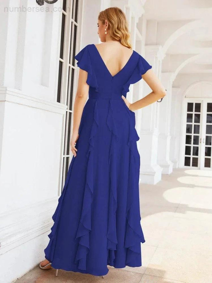 Ruffled Bridesmaid Dresses with Sleeves Long Formal Party Dress 28041 by numbersea