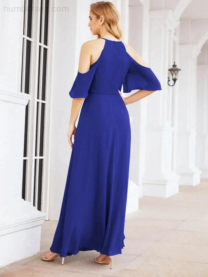 Numbersea Cold Shoulder Bridesmaid Dresses A-Line Long Formal Evening Gowns 28074 by numbersea