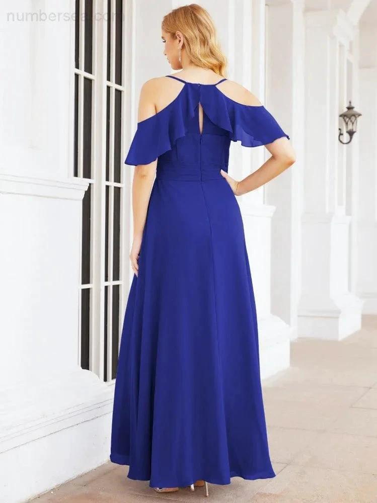 Numbersea Cold Shoulder Long Bridesmaid Dresses Side Slit Formal Prom Gowns Party Wedding 28070 by numbersea