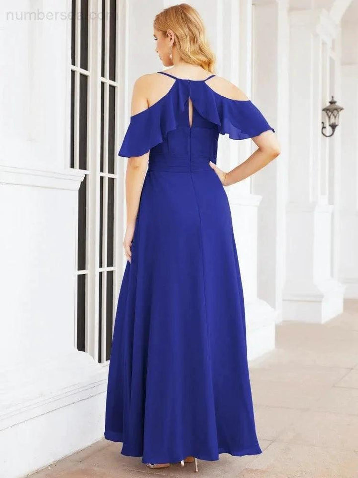 Numbersea Cold Shoulder Long Bridesmaid Dresses Side Slit Formal Prom Gowns Party Wedding 28070 by numbersea