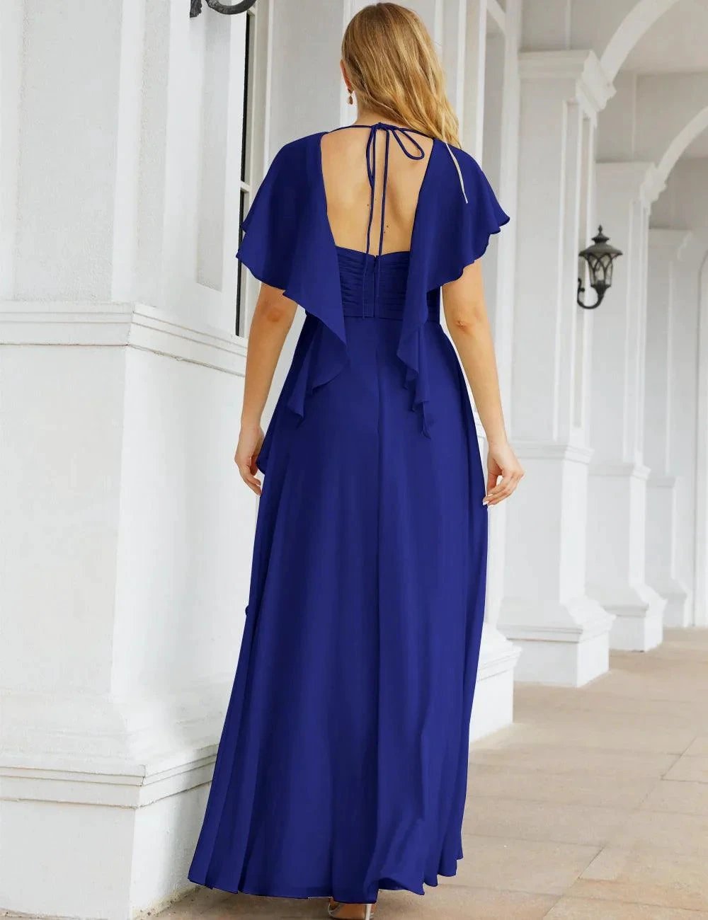 Numbersea Chiffon Bridesmaid Dresses Long Formal Evening Prom Mother of The Bride Dress with Flutter Sleeve SEA28040 by numbersea