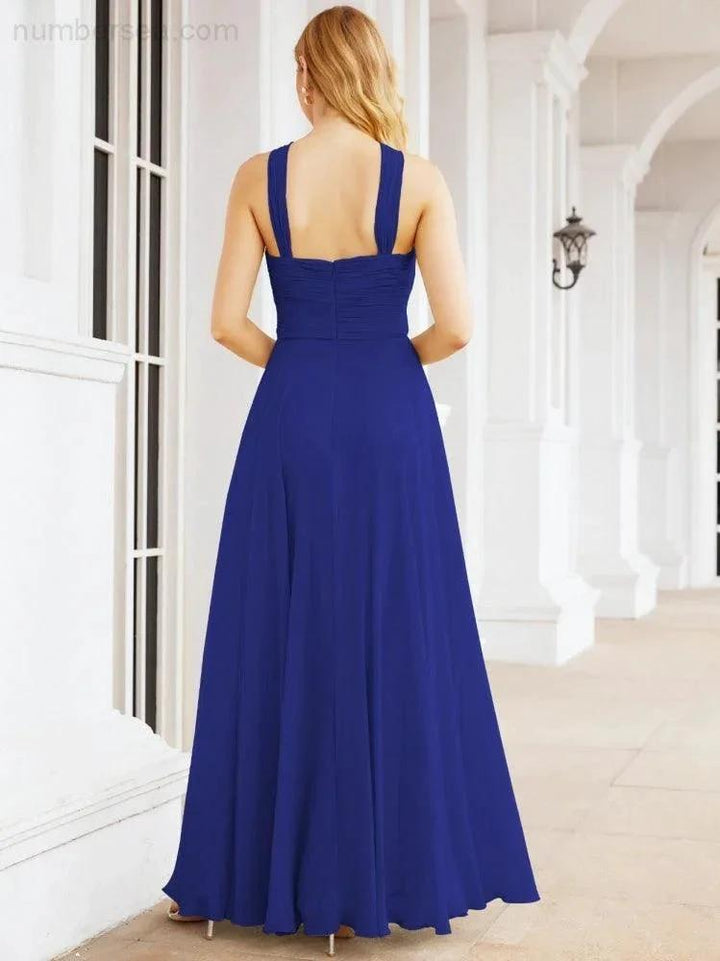 Numbersea Crisscross Halter Bridesmaid Dresses for Party Wedding Evening Prom Maxi Ball Gowns 28053 by numbersea