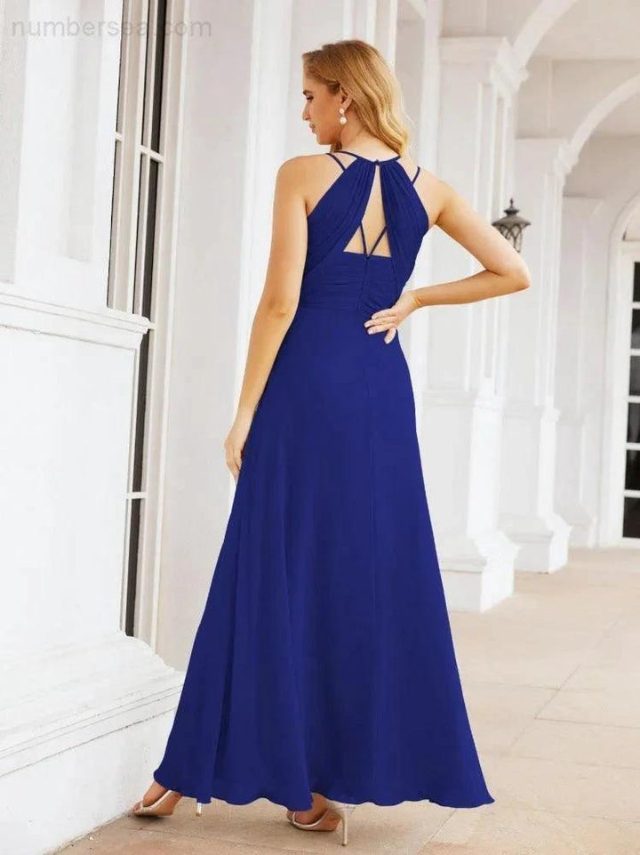 Numbersea Double Spaghetti Straps Bridesmaid Dresses for Women Long Formal Party Dress Side Split 28051 by numbersea