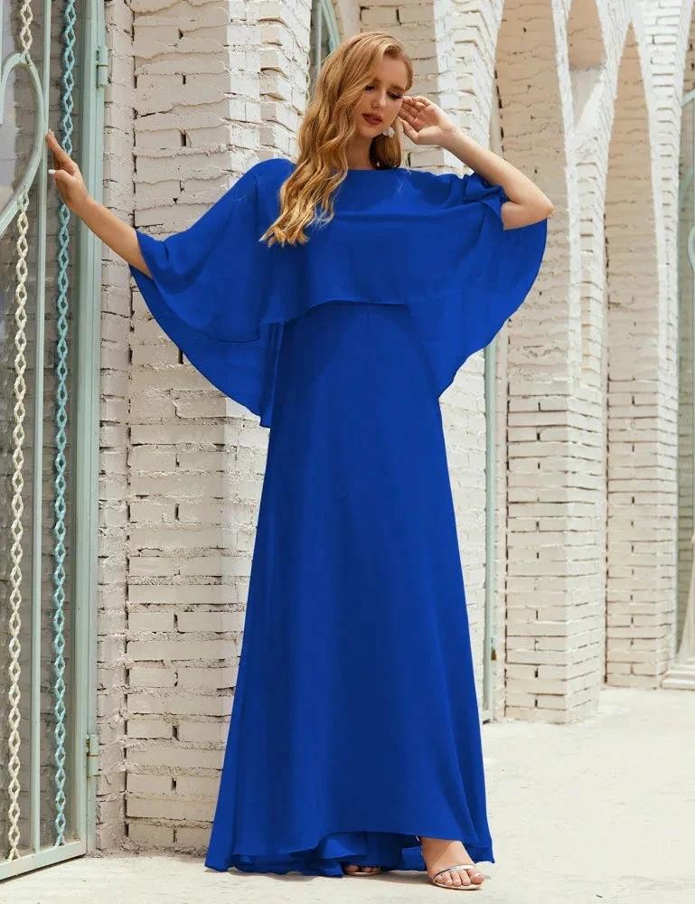 Sunnderly Bridesmaid Dress Women Long Sleeve V-Neck Chiffon Formal Wedding Party Dress SY28018 by numbersea