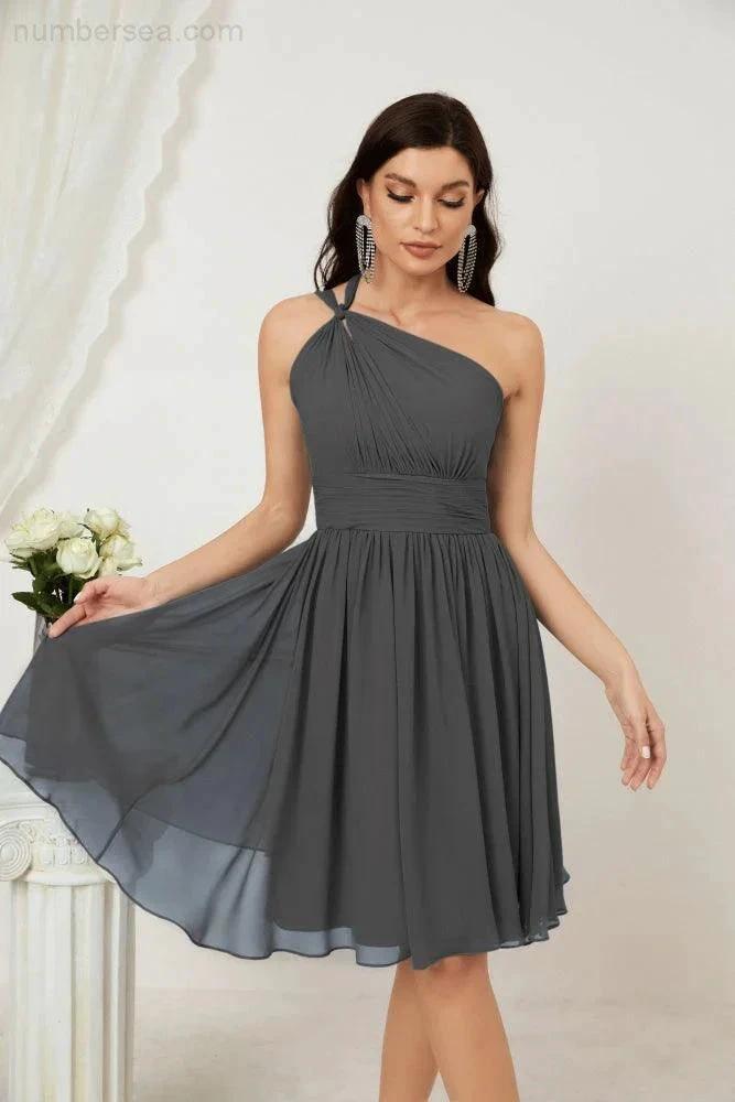 Numbersea Women Chiffon Short One Shoulder Bridesmaid Dress Formal Dresses for Party Homecoming 2804 by numbersea