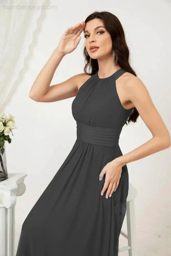 Numbersea Formal Party Gown Dress Chiffon Halter Long Sleeveless Bridesmaid Dresses 2802 by numbersea