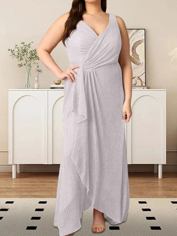 A-Line V-Neck Ruched Metallic Mesh Dress by Dreamylily