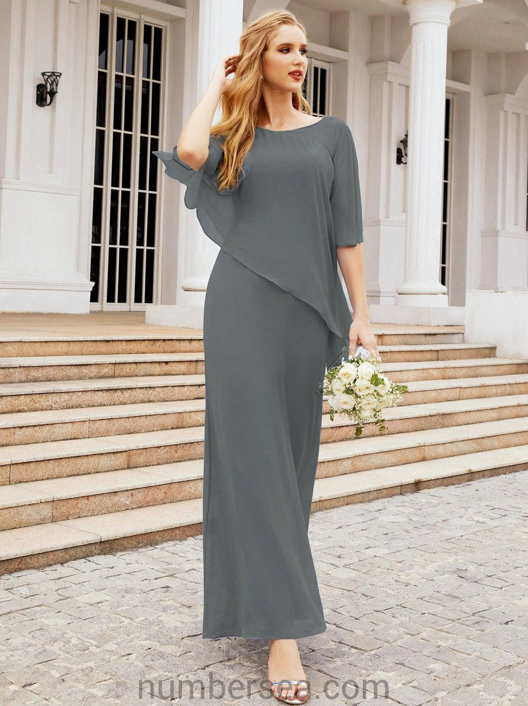 Sunnderly Formal Party Gown Dress Long Mother of The Bride Dresses with Ruffle Cape SY28026 by numbersea