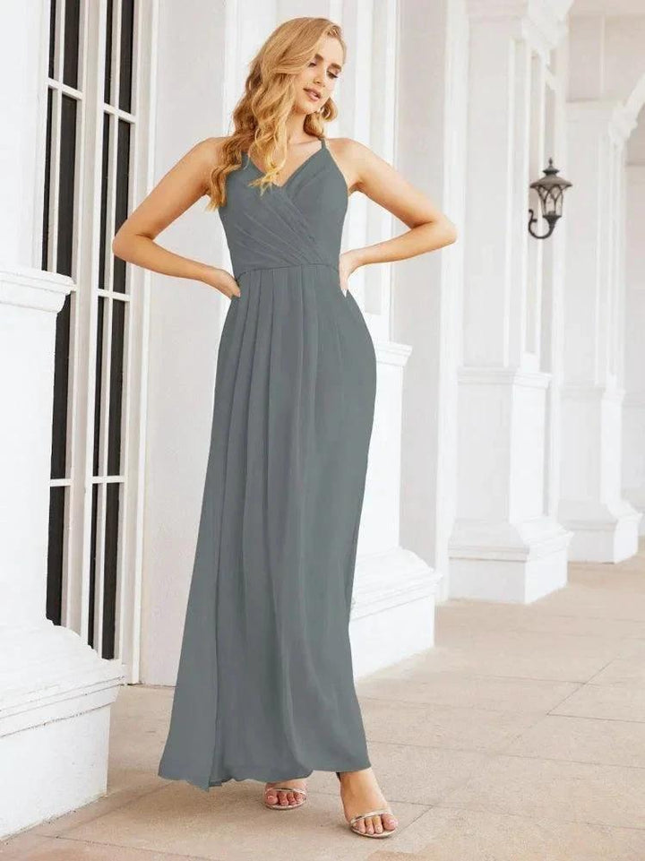 Numbersea Spaghetti Strap Bridesmaid Dresses V-Neck Long A-Line Formal Prom Gowns 28063 by numbersea