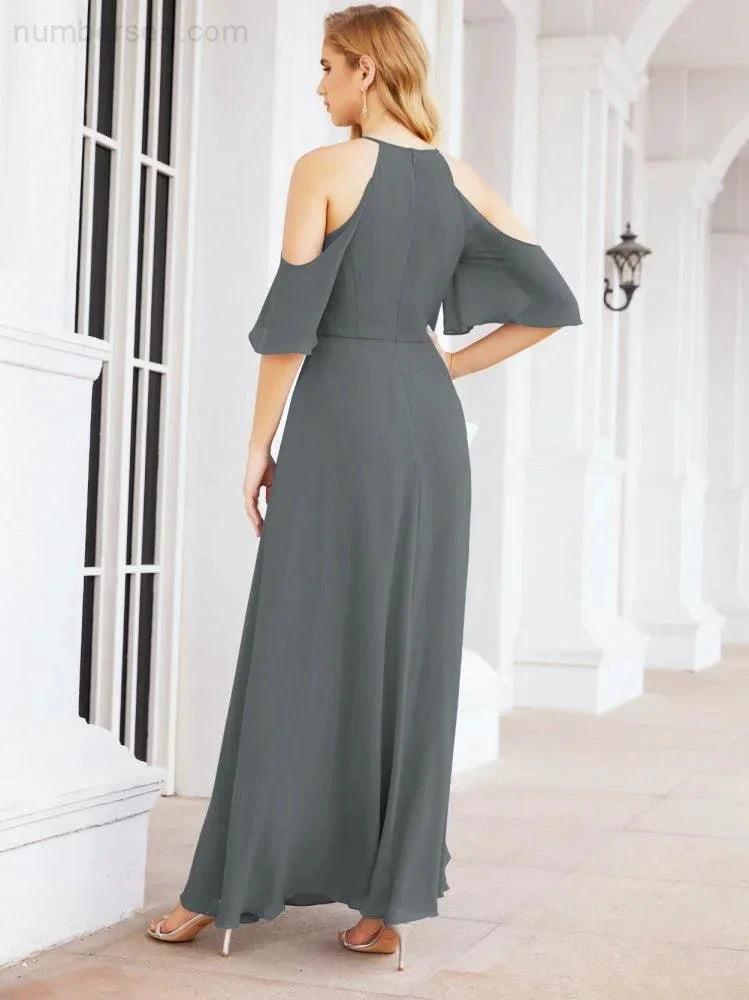 Numbersea Cold Shoulder Bridesmaid Dresses A-Line Long Formal Evening Gowns 28074 by numbersea