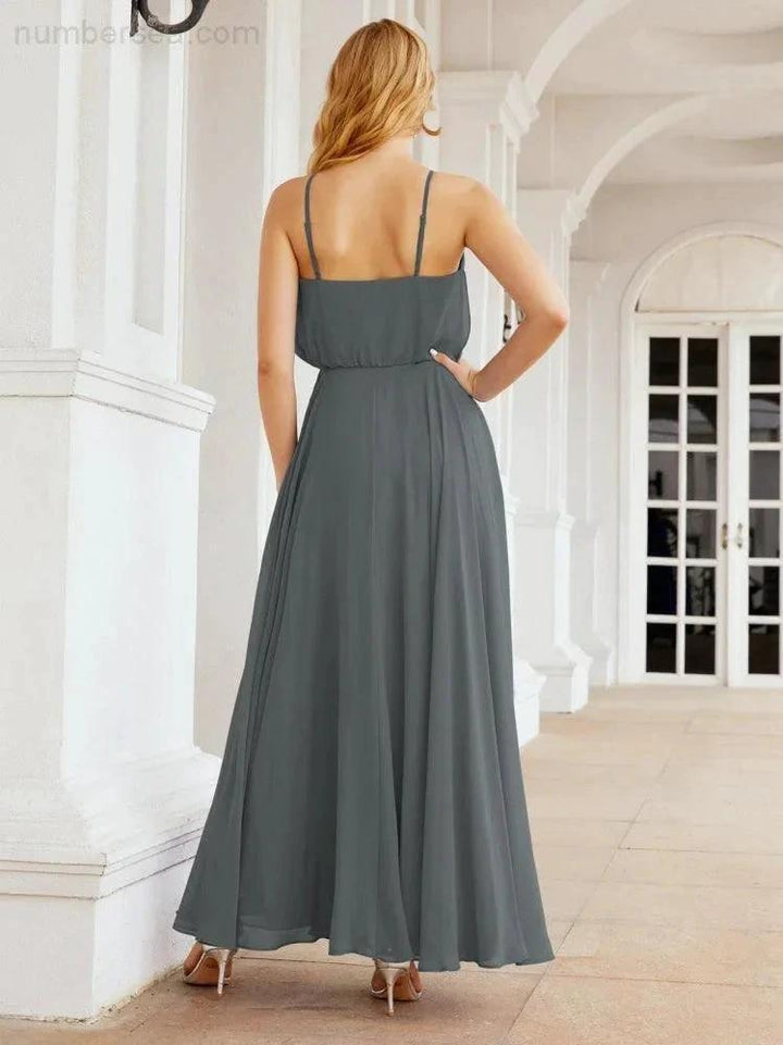 Numbersea Halter Long Bridesmaid Dresses Formal A line Juniors Dress 28029 by numbersea
