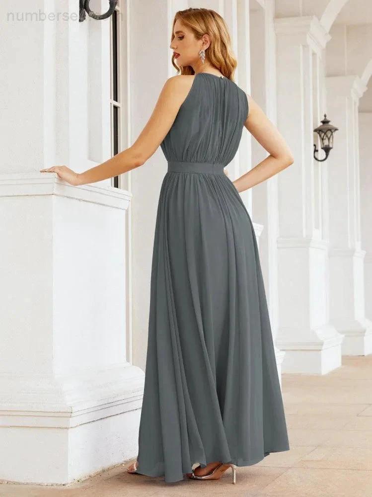 Numbersea Halter Bridesmaid Dress Empire Waist Formal Evening Prom Gown for Mother of The Bride 28030 by numbersea