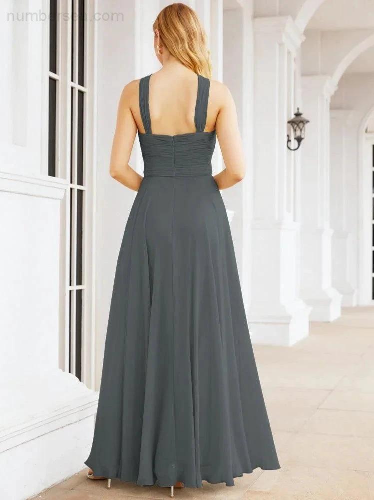 Numbersea Crisscross Halter Bridesmaid Dresses for Party Wedding Evening Prom Maxi Ball Gowns 28053 by numbersea