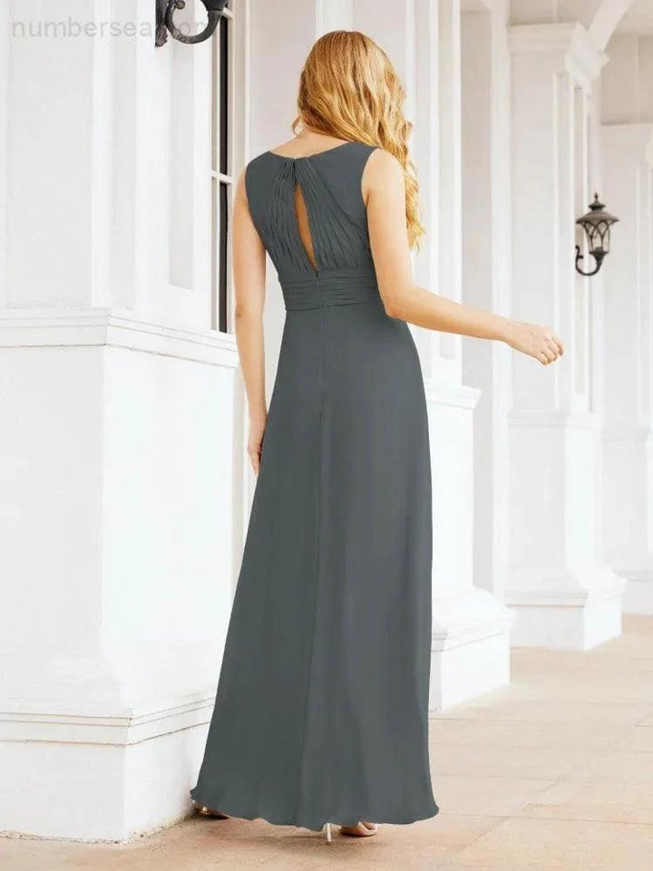 Formal Prom Gown Elegant V-Neck Sleeveless Bridesmaid Dresses for Wedding Party 28037 by numbersea
