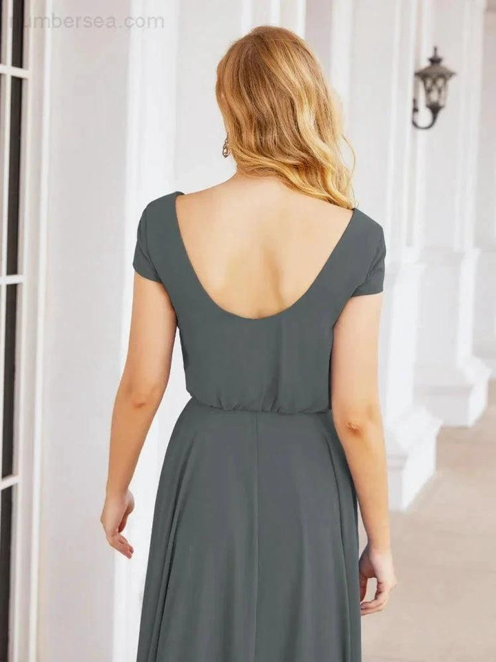 Numbersea V-Neck Bridesmaid Dresses Long Cap Sleeves Prom Evening Formal Gowns 28071 by numbersea