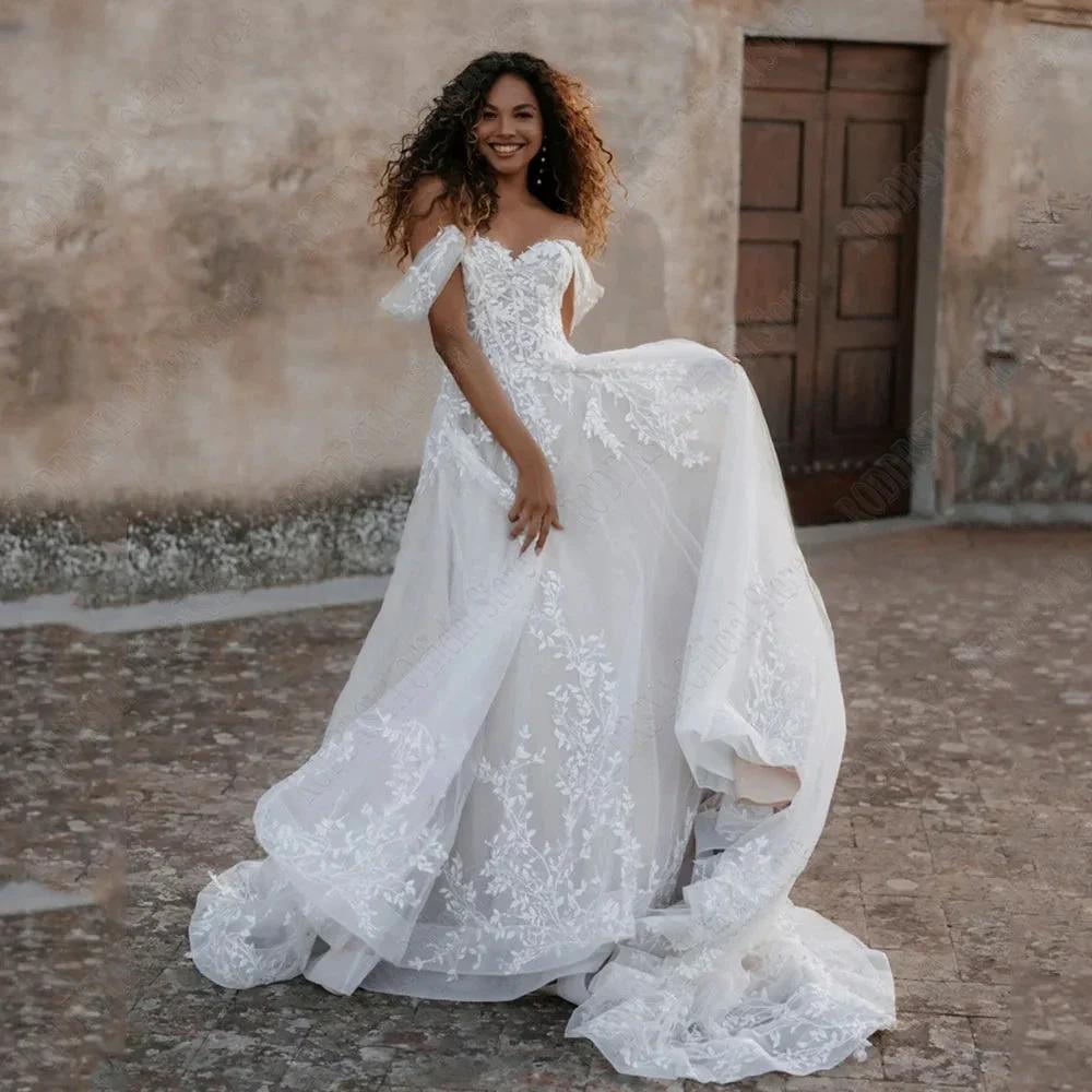 Exquisite Off Shoulder Wedding Dresses Sweetheart Applique Bride Gowns A-Line vestidos de novia playa Custom Made by payinti