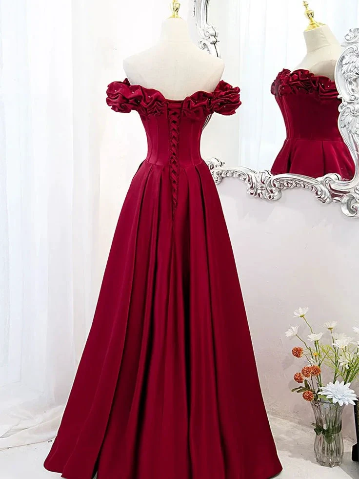 A-Line Off Shoulder Satin Long Prom Dress Satin Evening Dress Y6340 by simplepromdress