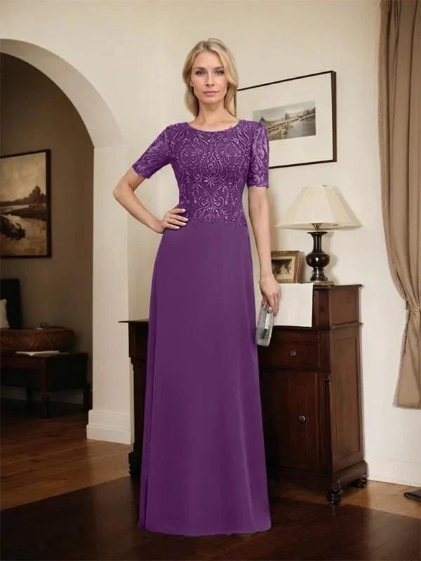 A-line Scoop Floor-Length Lace Chiffon Mother of the Bride Dress With Sequins by Dreamylily