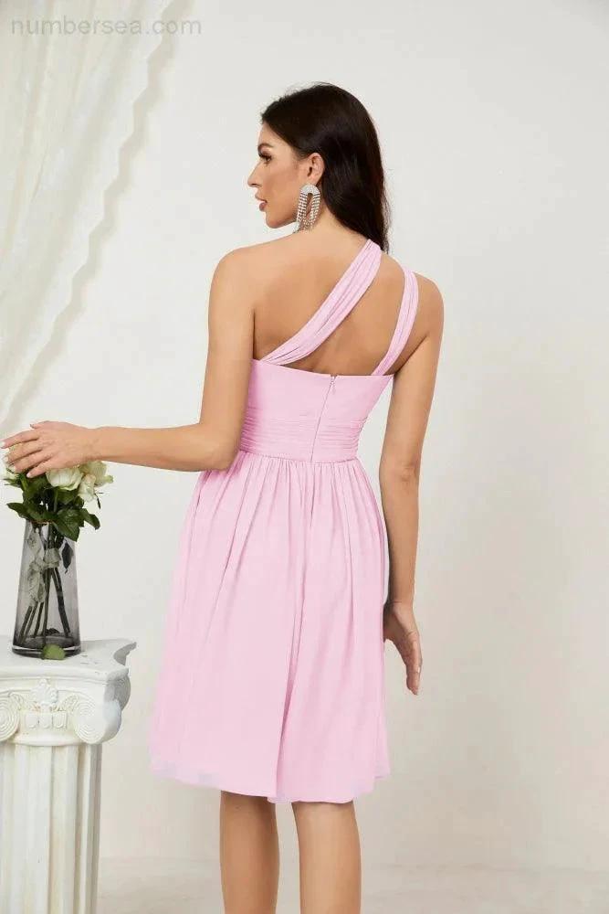 Numbersea Women Chiffon Short One Shoulder Bridesmaid Dress Formal Dresses for Party Homecoming 2804 by numbersea