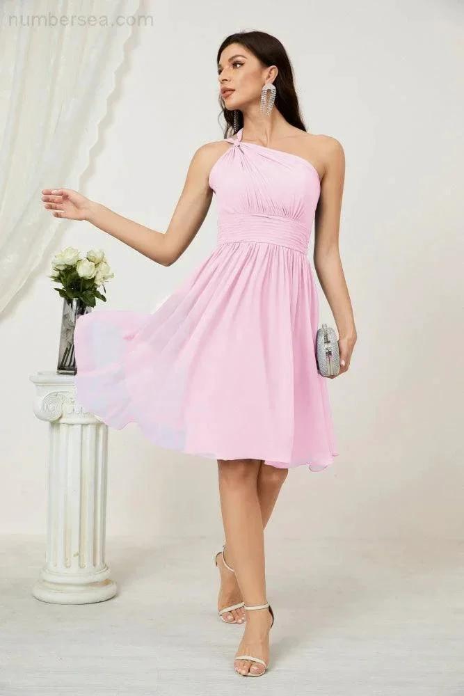 Numbersea Women Chiffon Short One Shoulder Bridesmaid Dress Formal Dresses for Party Homecoming 2804 by numbersea