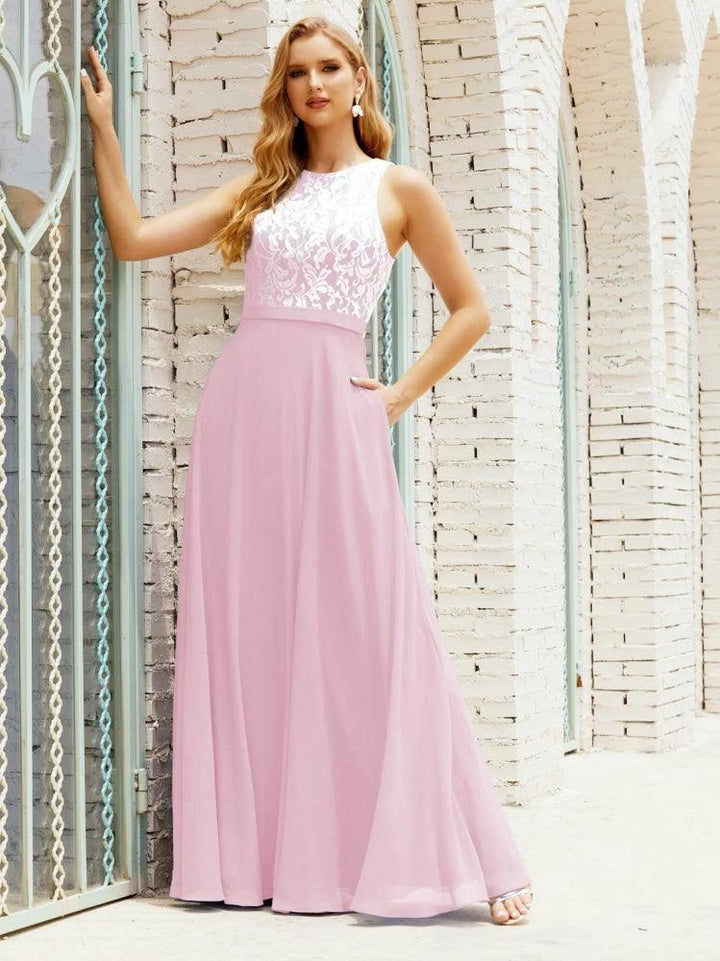 Lace Bridesmaid Dress Floor Length Evening Gowns with Pockets 28017 by numbersea