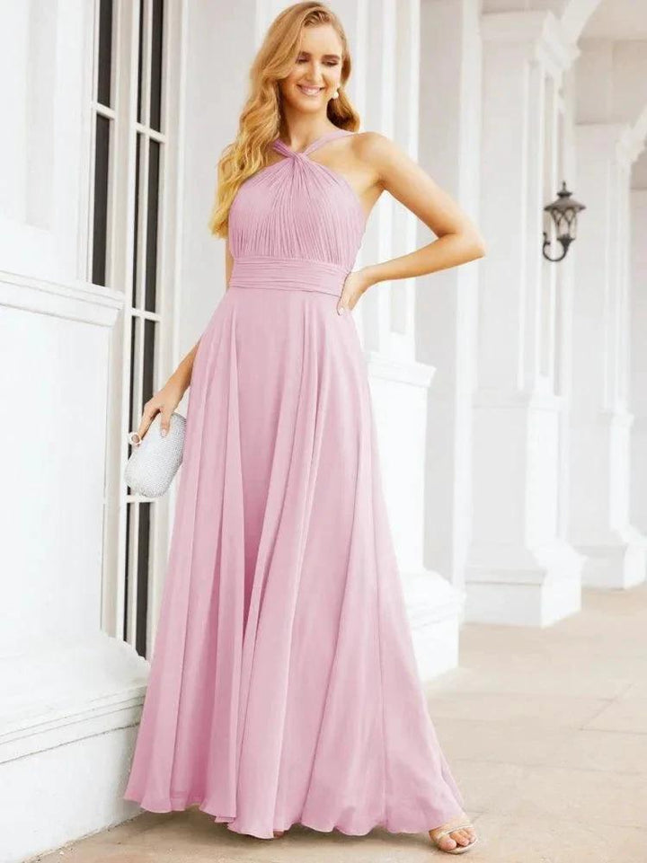 Numbersea Crisscross Halter Bridesmaid Dresses for Party Wedding Evening Prom Maxi Ball Gowns 28053 by numbersea