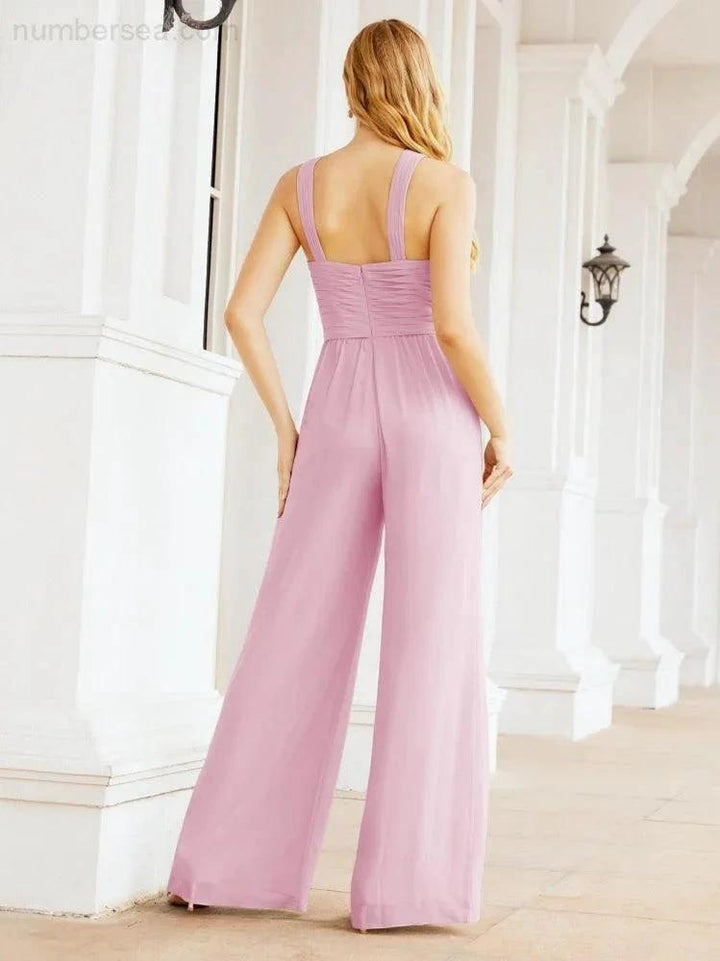 Numbersea Crisscross Neck Jumpsuit Formal Evening Dress Long Bridesmaid Dresses Bell-bottomed Pants 28033 by numbersea