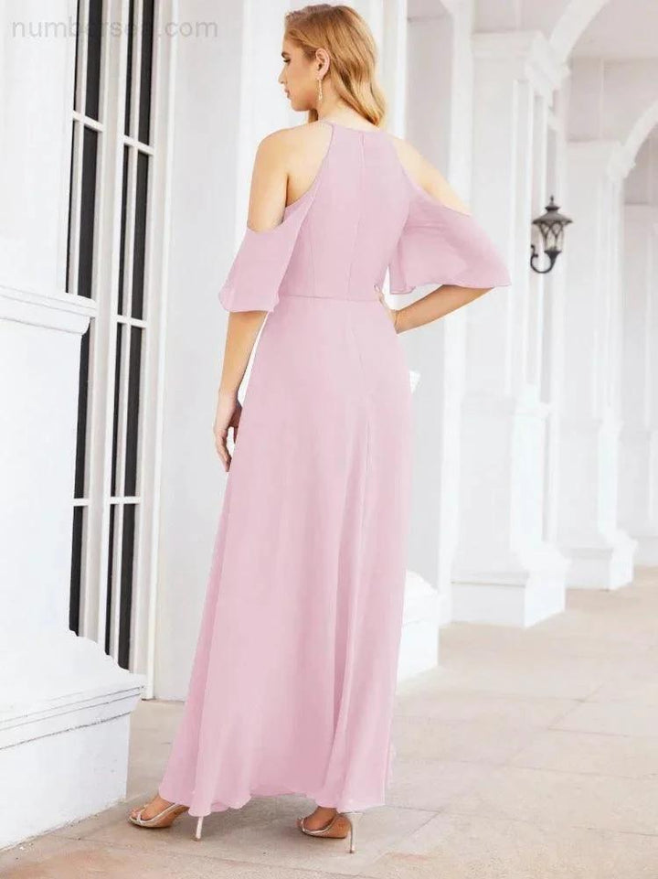 Numbersea Cold Shoulder Bridesmaid Dresses A-Line Long Formal Evening Gowns 28074 by numbersea
