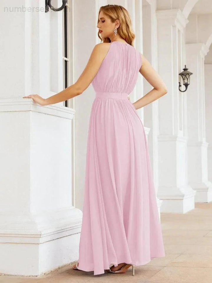 Numbersea Halter Bridesmaid Dress Empire Waist Formal Evening Prom Gown for Mother of The Bride 28030 by numbersea