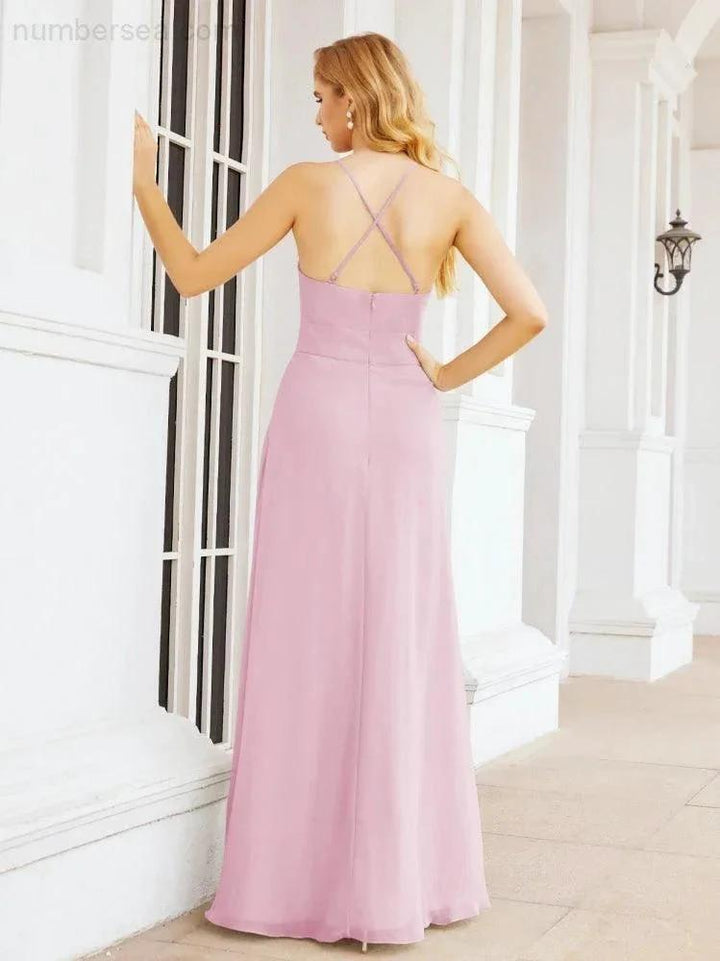 Numbersea Halter Bridesmaid Dresses with Pockets Sleeveless Formal Evening Party Prom Gowns 28055 by numbersea