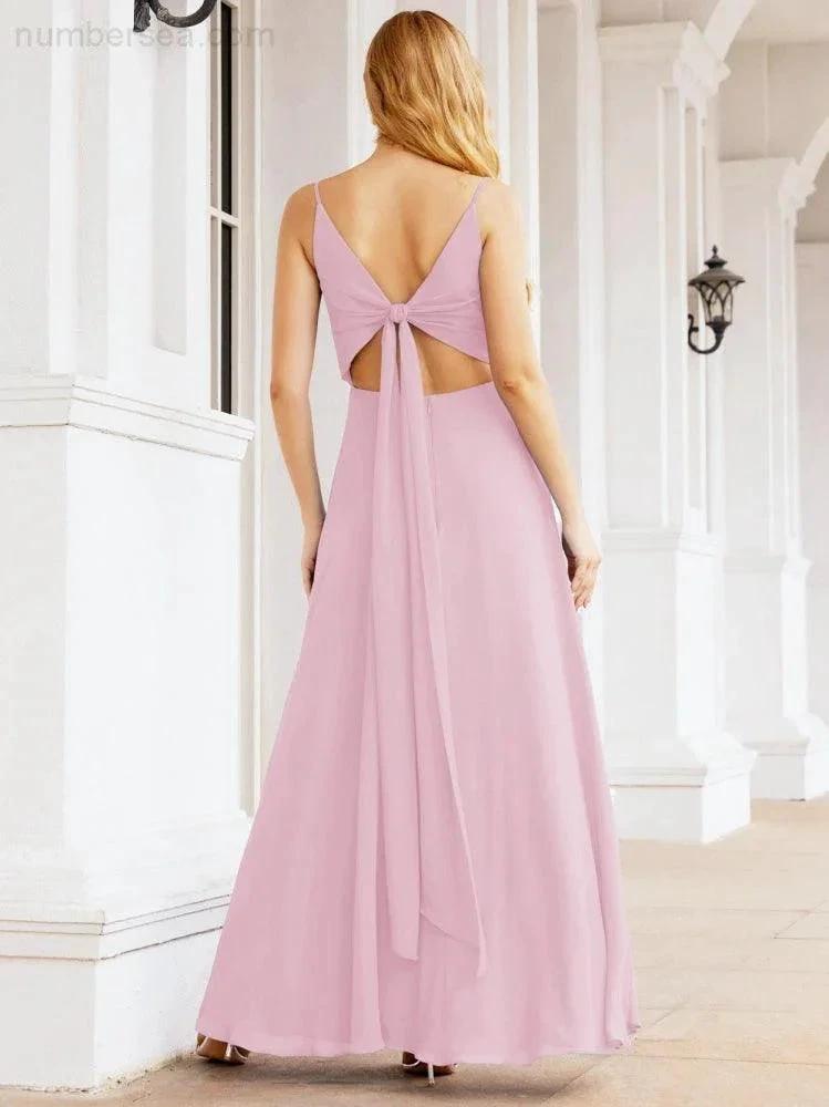 Numbersea Spaghetti Strap Bridesmaid Dresses V Neck Butterfly Back Fromal Evening Party Prom Gown 28036 by numbersea