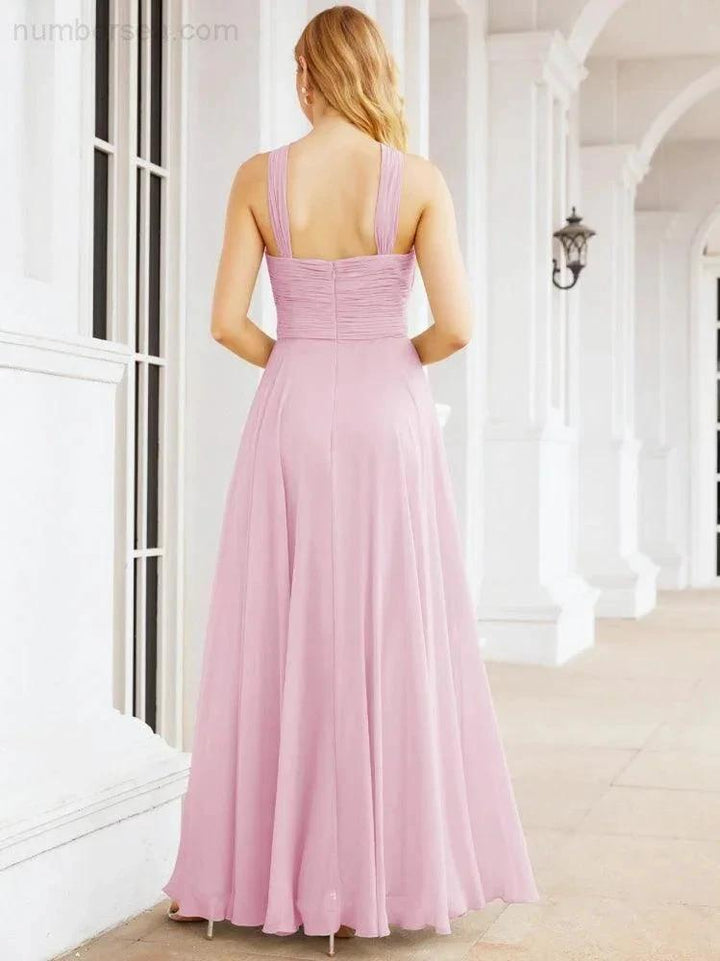 Numbersea Crisscross Halter Bridesmaid Dresses for Party Wedding Evening Prom Maxi Ball Gowns 28053 by numbersea