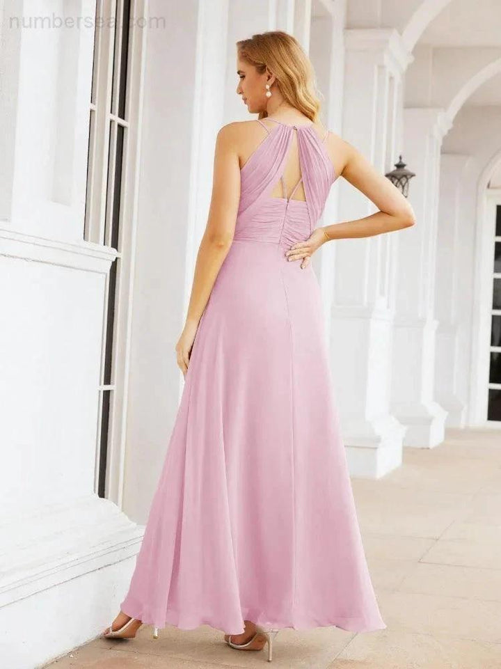 Numbersea Double Spaghetti Straps Bridesmaid Dresses for Women Long Formal Party Dress Side Split 28051 by numbersea