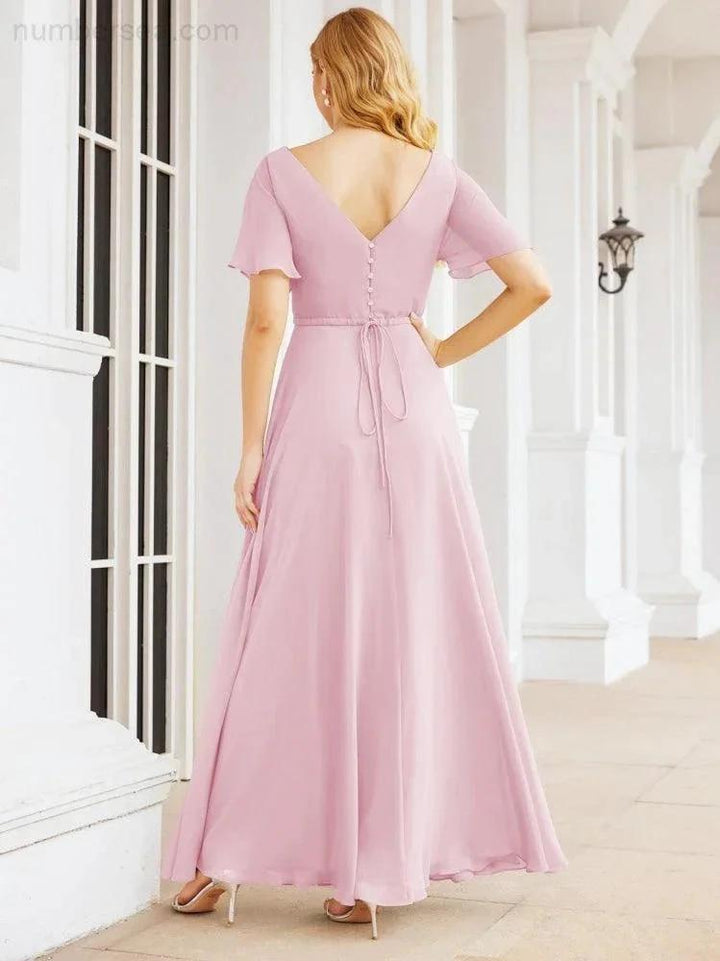 Numbersea Formal Prom Gowns for Mother of The Bride Short Sleeves Bridesmaid Dress 28049 by numbersea