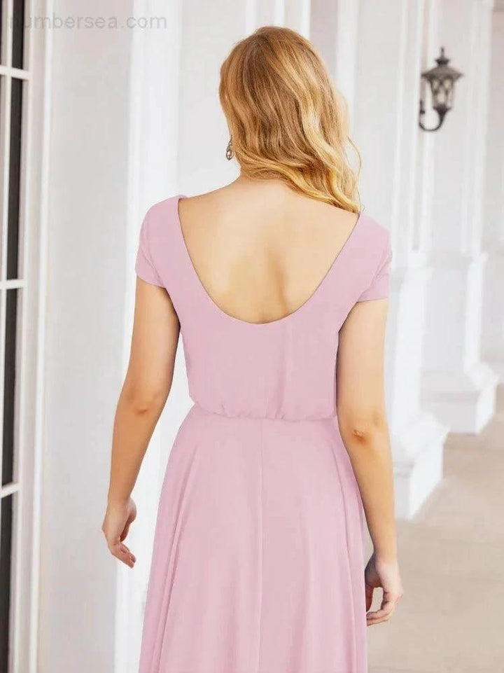 Numbersea V-Neck Bridesmaid Dresses Long Cap Sleeves Prom Evening Formal Gowns 28071 by numbersea