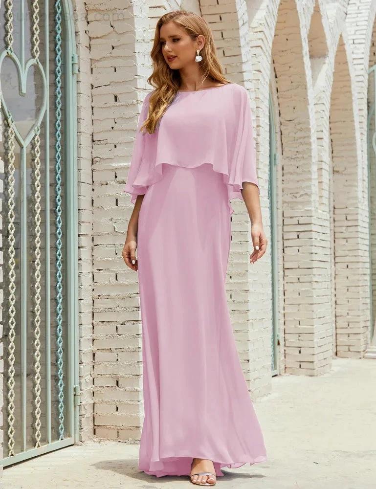 Sunnderly Bridesmaid Dress Women Long Sleeve V-Neck Chiffon Formal Wedding Party Dress SY28018 by numbersea