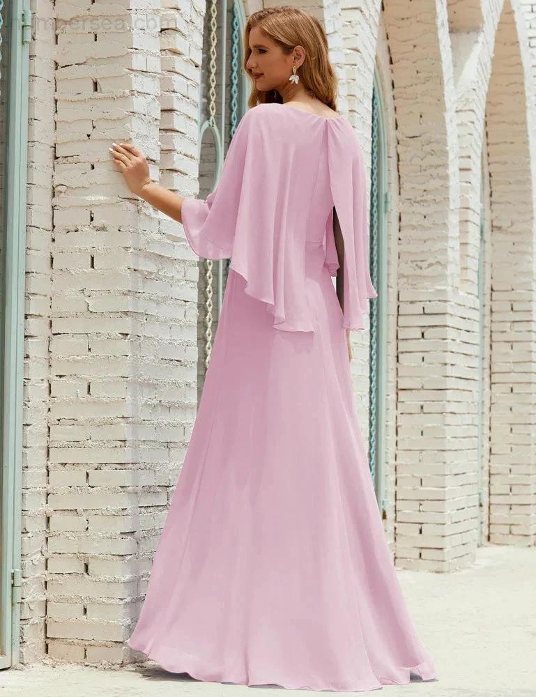 Sunnderly Bridesmaid Dress Women Long Sleeve V-Neck Chiffon Formal Wedding Party Dress SY28018 by numbersea