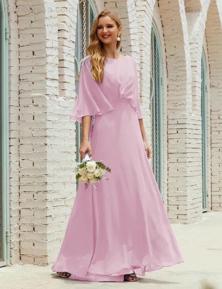 Sunnderly Bridesmaid Dress Women Long Sleeve V-Neck Chiffon Formal Wedding Party Dress SY28018 by numbersea