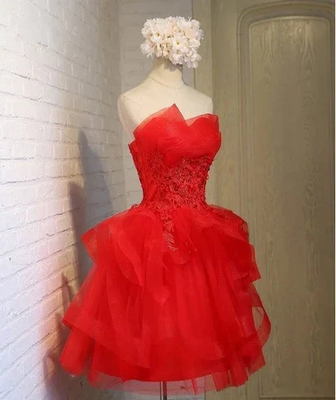 Charming A-line lace strapless short homecoming dresses Y1107 by simplepromdress