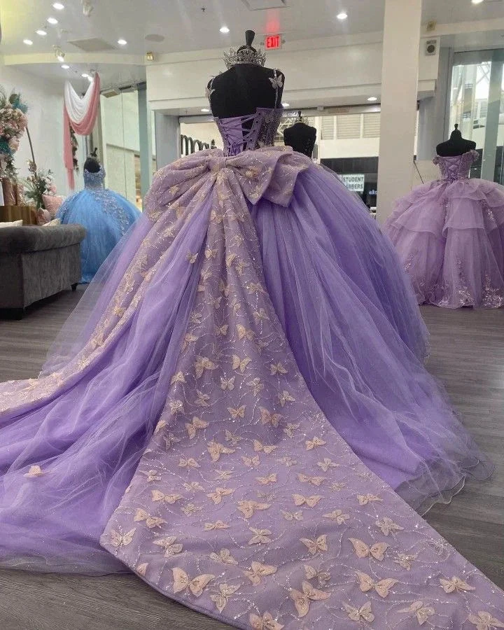 Purple Tulle Ball Gown With Butterflies,Sweet 16 Dress,Purple Princess Dress Y2270 by simplepromdress