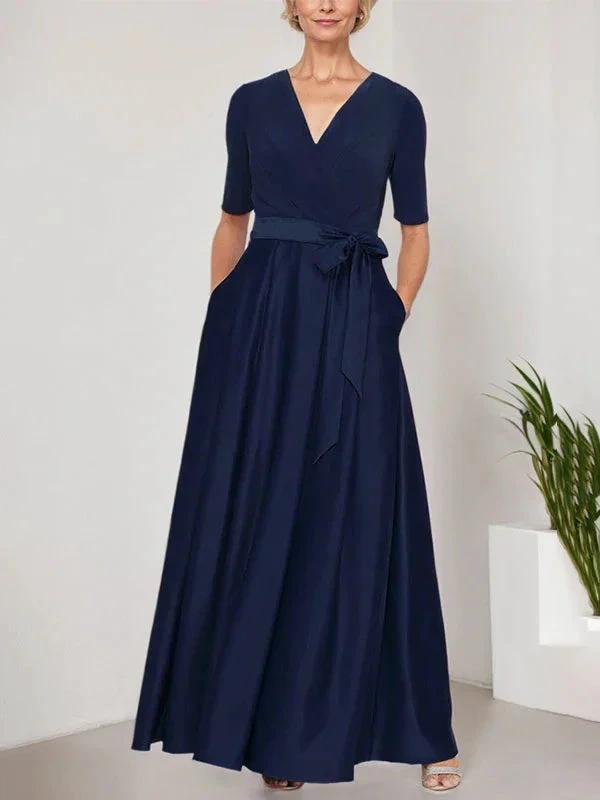 Surplice Neckline Ballgown with Full Satin Skirt &amp; Jersey Bodice by Dreamylily